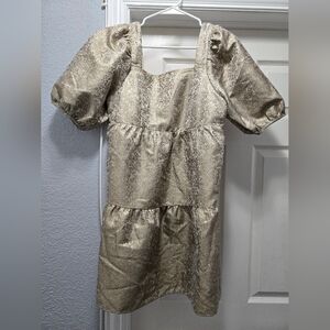 Gold Puff Sleeve Dress